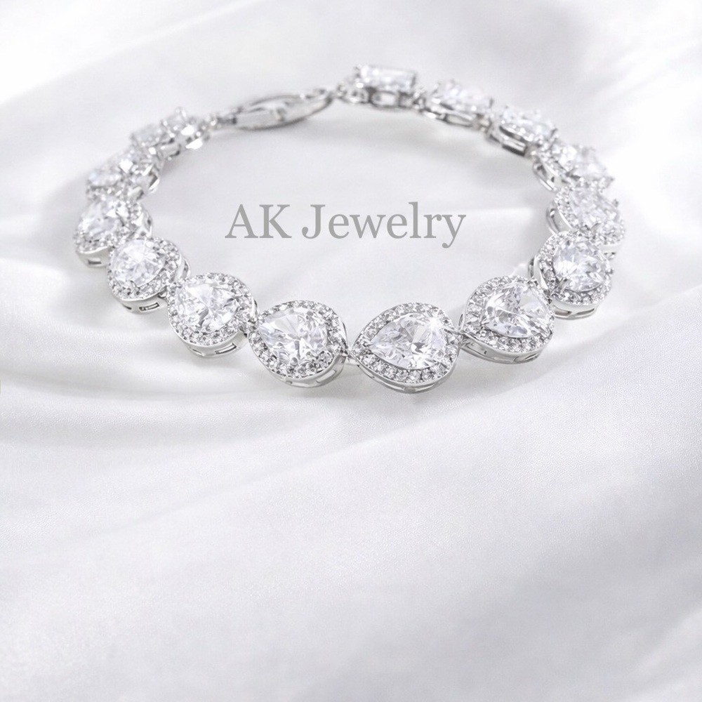 💎LUXURY WHITE GOLD BRACELET Teardrop CZ Diamond Tennis, 14 Pave Brilliance